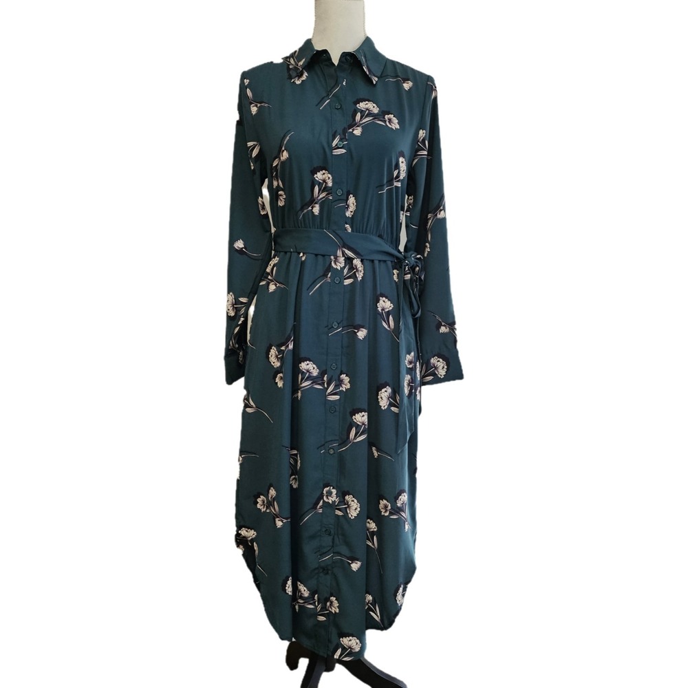 NWT‎ 41 Hawthorn Khloe Shirt Dress Forest Green Floral Belted Midi Size S